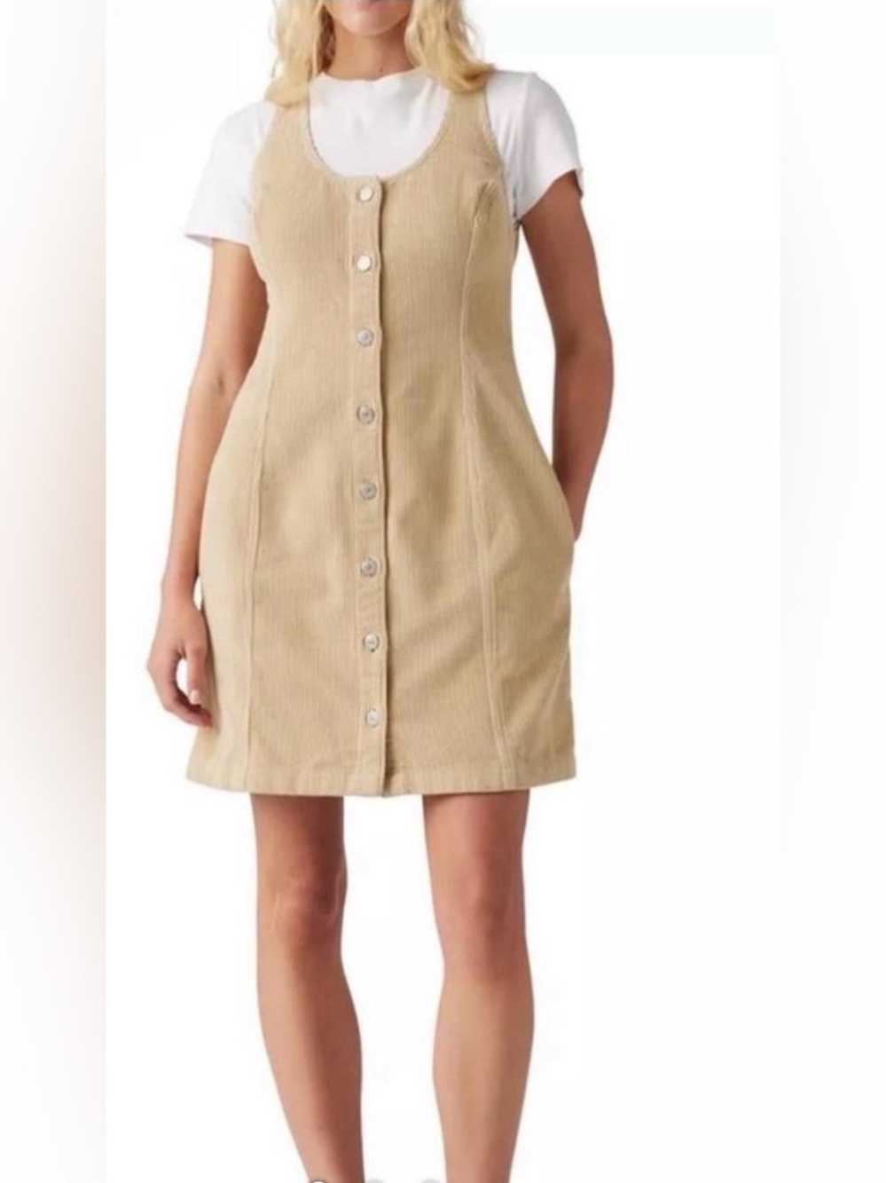 Levi's Beige Corduroy Pinafore Mini Dress